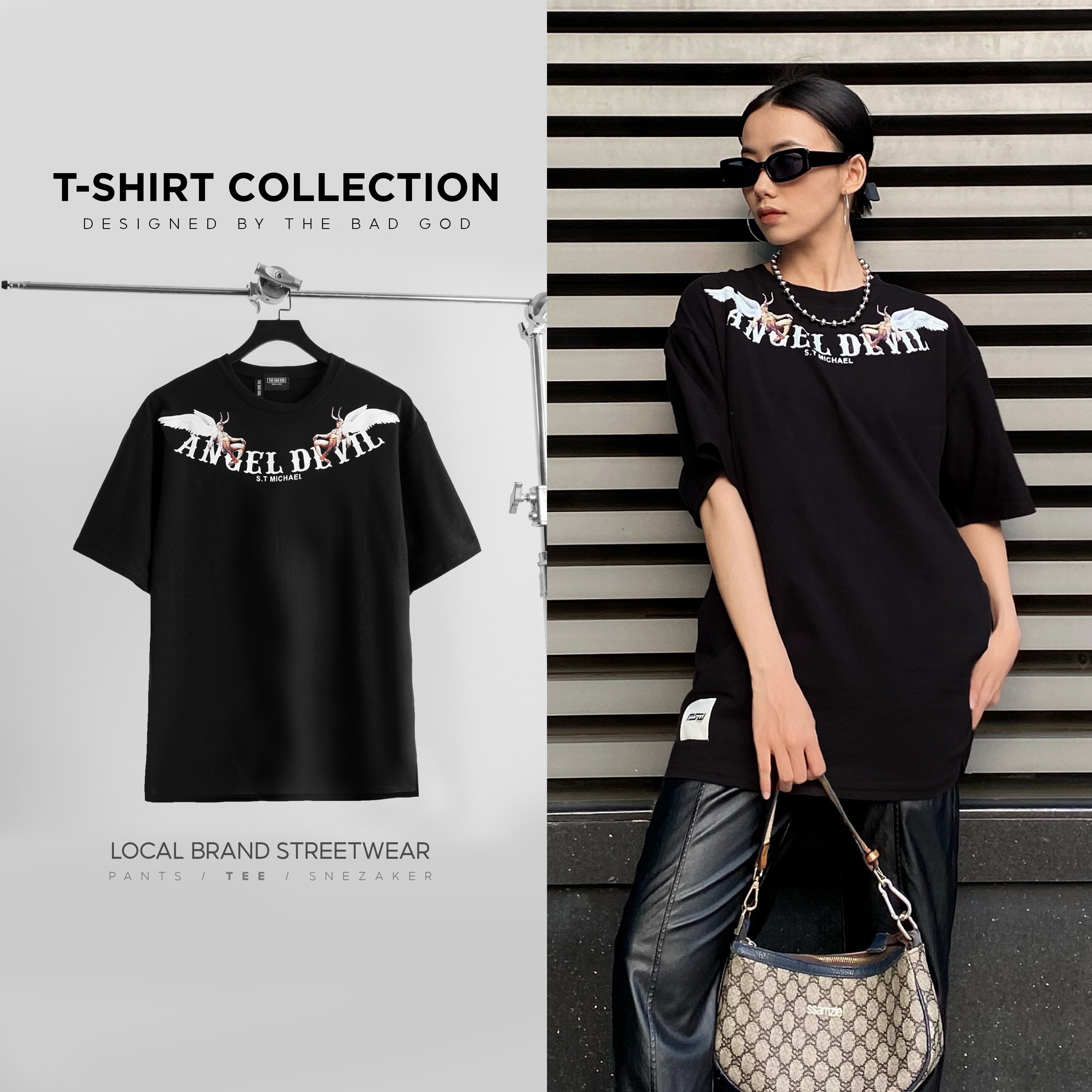 Áo thun tay lỡ The Bad God Angel Devil