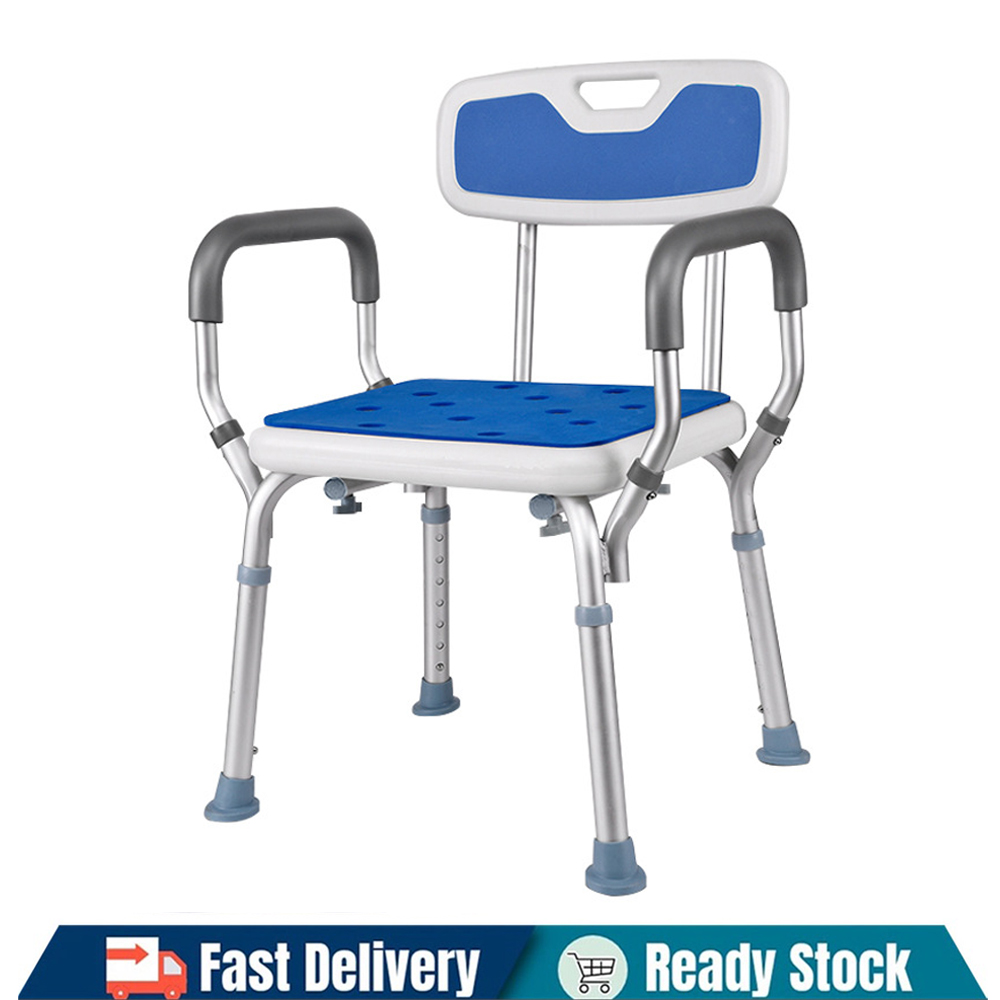 Bathroom Adjustable Shower Chair Bath Stool with Removable Back and Arms - Tool Free Anti-Slip Bench Bathtub Stool for Elderly Senior Handicap & Disabled