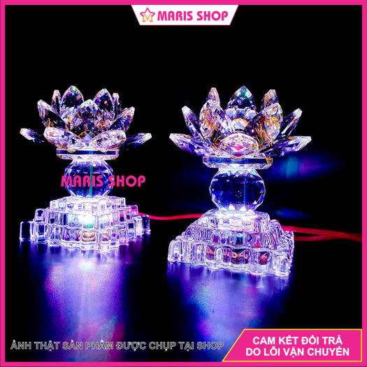 Đèn Hoa Sen Pha Lê Để Bàn Thờ Phật LED Đổi Màu, Đèn Thờ Gia Tiên Pha Lê Cao Cấp, Đèn Thờ Cúng Đẹp