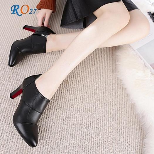 Giày boot bốt nữ cổ thấp 7 phân màu đen thời trang hàng hiệu rosata ro27