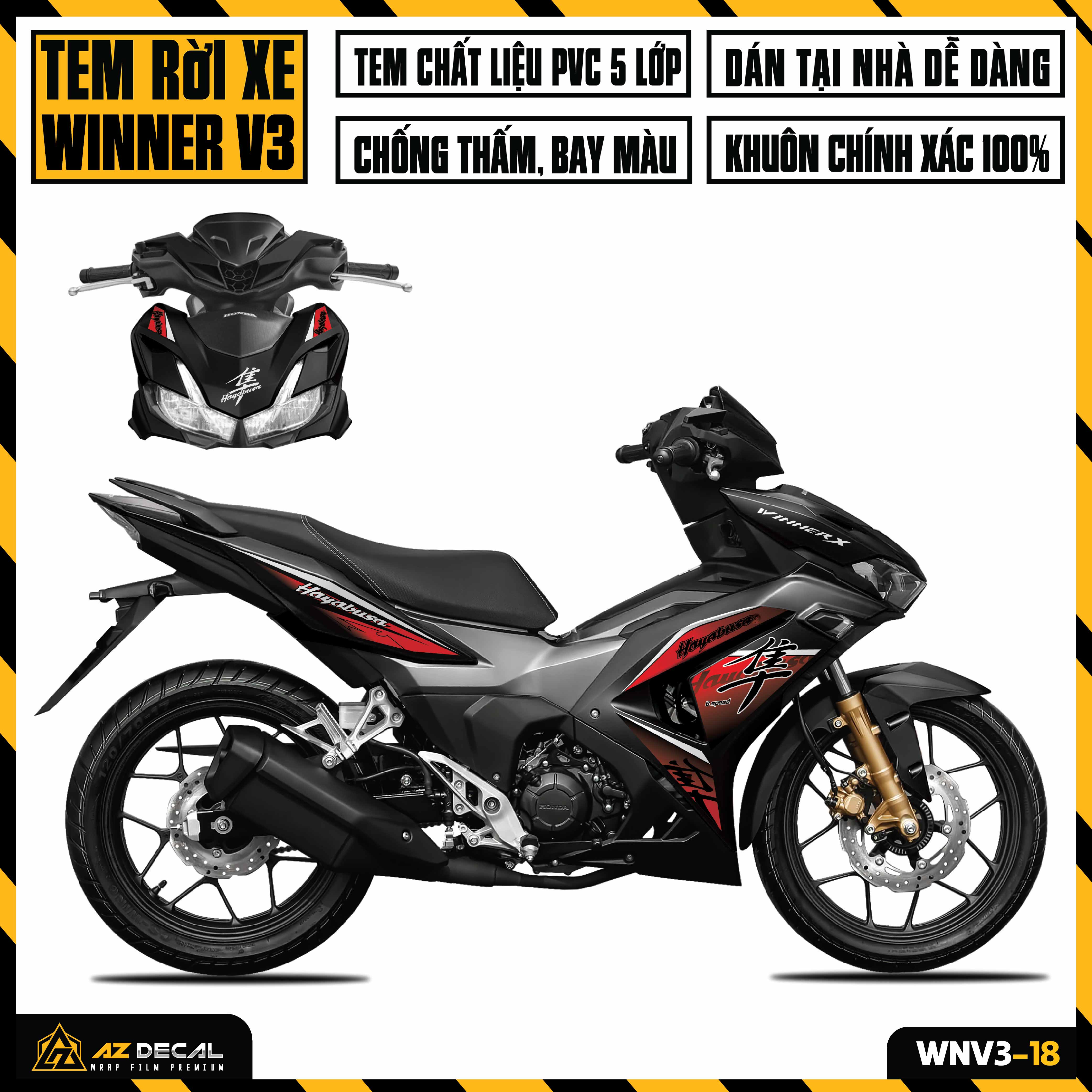 Tem rời xe winner v3 hayabusa | wnv3-18 | decal dán winner x 2022 cao cấp, cắt khuôn sẵn dễ dán, chống nước, bền màu - azdecal