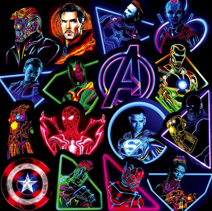[HCM]Sticker AVENGERS PHONG CÁCH ĐÈN NEON nhựa PVC không thấm nước dán nón bảo hiểm laptop điện thoại Vali xe Cực COOL #46
