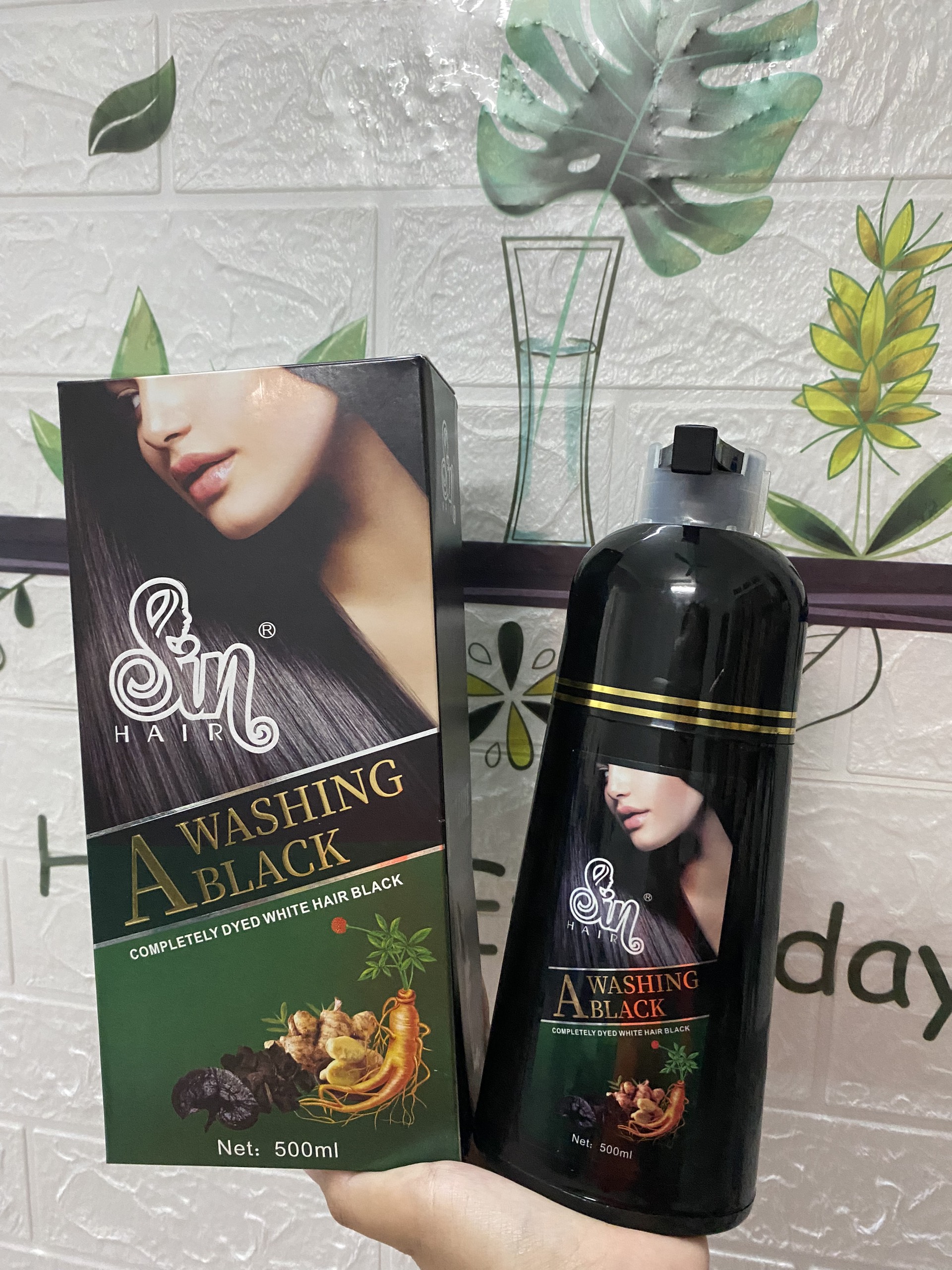 [Dầu gội Sin hair nhuộm tóc phủ bạc nhân sâm, phủ đen tóc phủ nâu tự nhiên số 1 Nhật Bản 500ml #