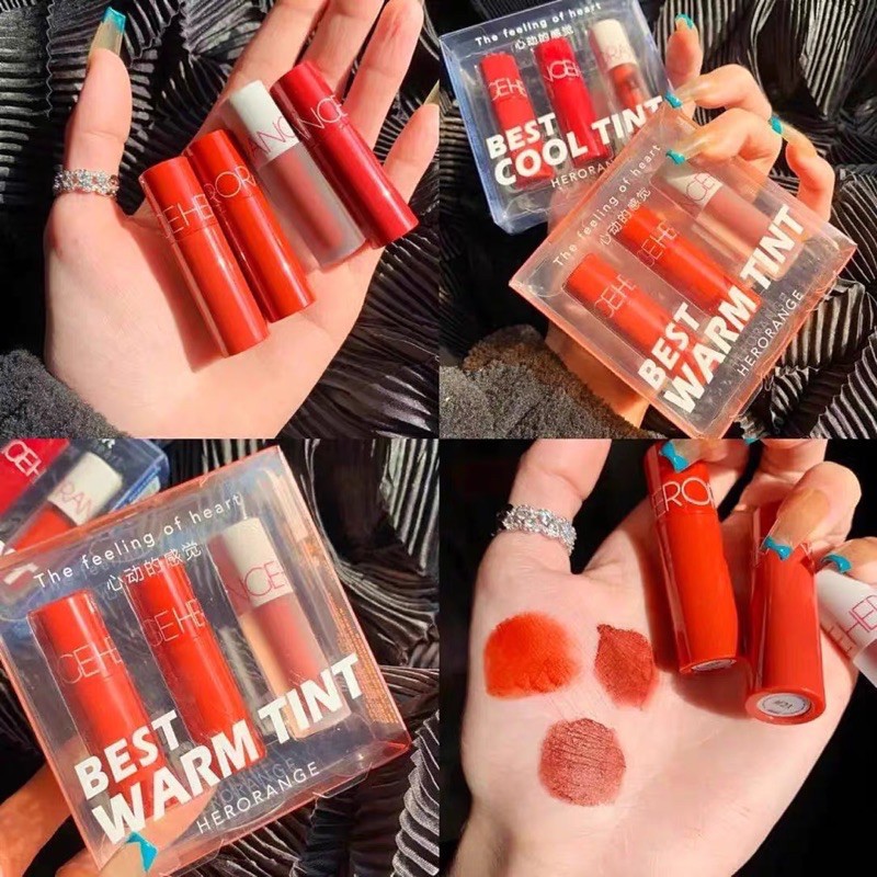 Set 3 thỏi son kem lì herorange best tint cool & warm siêu hót