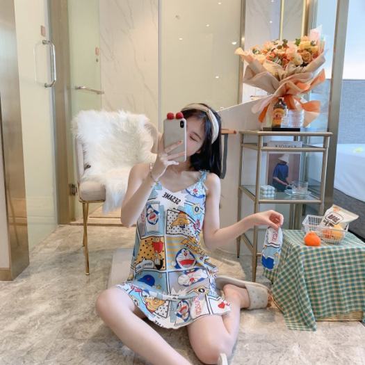 Váy đầm ngủ 2 dây DORAEMON DOREMON tặng kèm bịt mắt ngủ dễ thương cute MON0044