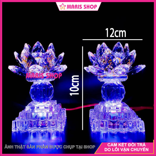 Đèn Hoa Sen Pha Lê Để Bàn Thờ Phật LED Đổi Màu, Đèn Thờ Gia Tiên Pha Lê Cao Cấp, Đèn Thờ Cúng Đẹp