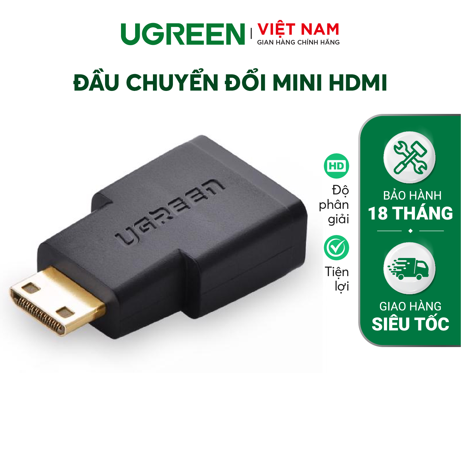 Đầu chuyển mini hdmi đực sang hdmi cái dài 25mm ugreen 20101 - hãng phân phối chính thức.