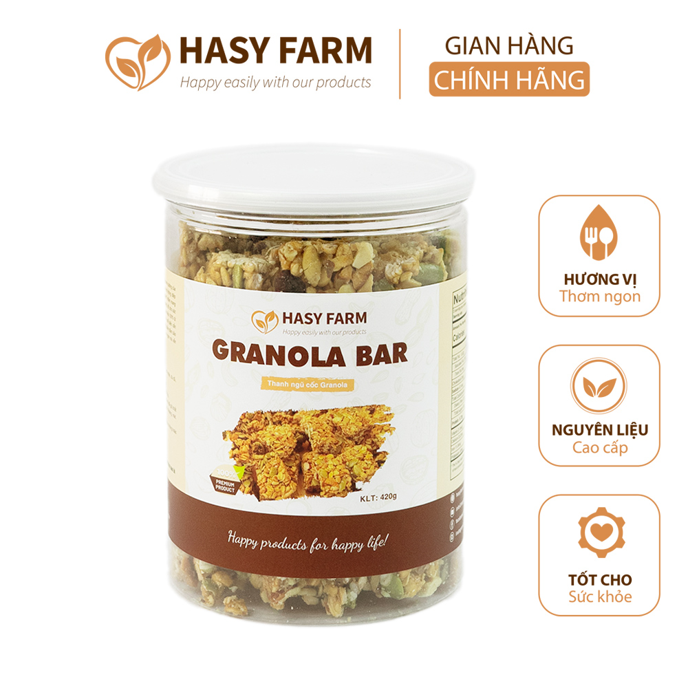 Thanh Granola bar ngũ cốc yến mạch mix hạt dinh dưỡng ăn kiêng hỗ trợ giảm cân 420g 250g - Hasy Farm