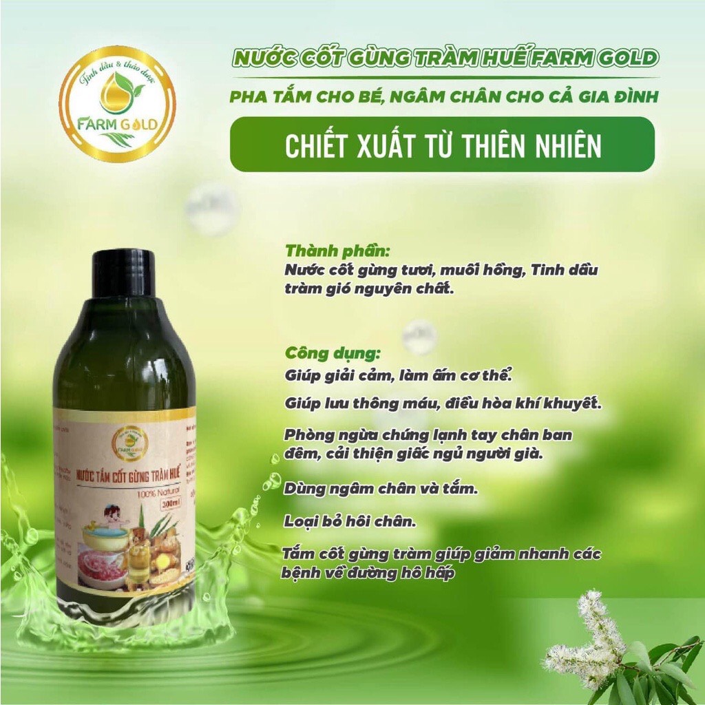 Nước tắm cốt gừng tràm chiết xuất đậm đặc từ gừng và tinh dầu tràm Farm Gold 300ml