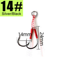1Pcs Shake Slowly Double Jig Hooks With Luminous Feather Stainless Steel Jigging Hook Lure Ring Super Strong Braided Line Binding For Shark Fishing