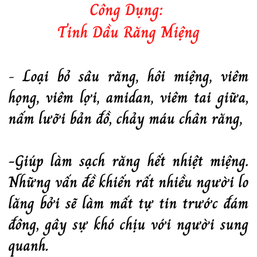 Tinh Dầu Răng Miệng Dạ Thảo Liên Chữa Sâu Răng, Hôi Miệng, Viêm Họng, Viêm Lợi, Amidan, Viêm Tai Giữa, Nấm Lưỡi, Chảy Máu Chân Răng 5ml
