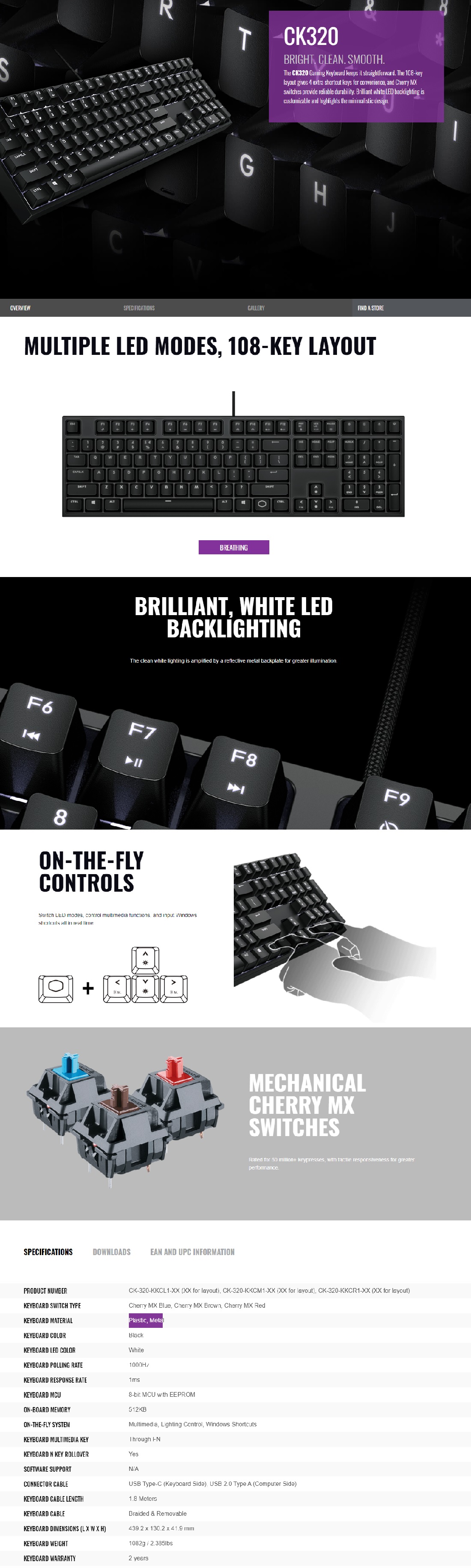 CoolerMaster CK320 Mechanical White LED Gaming Keyboard (2Y