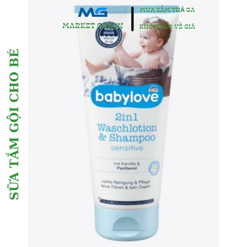 Sữa tắm gội trẻ e 2in1 babylove marketgreen bái bai rôm sẩy, tạm biệt cứt trâu cho bé