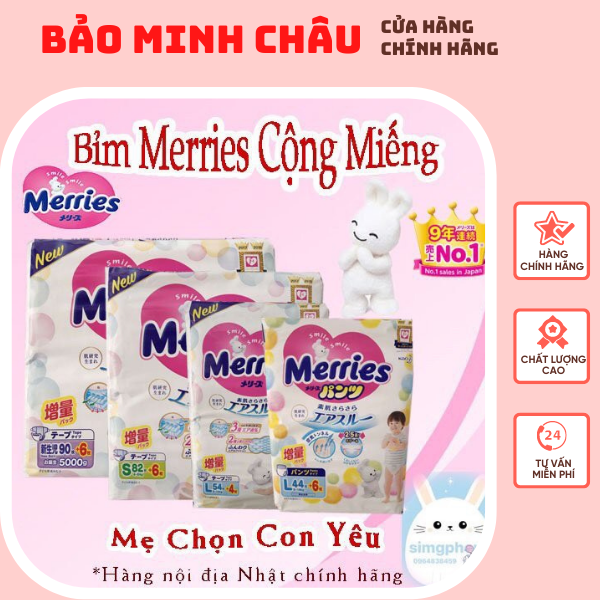 [FREESHIP 50K][CỘNG MIẾNG] Bỉm Tã quần tã dán MERRIES nội địa Nhật đủ size dán NB96/S88/M68, quần M64/L50/XL44