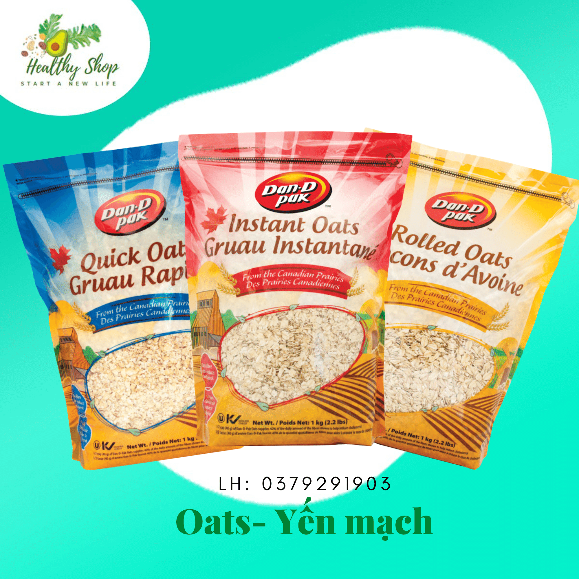 Yến mạch cán, an liền, xay nhập khẩu Canada - Oats 1kg Dan D Pak