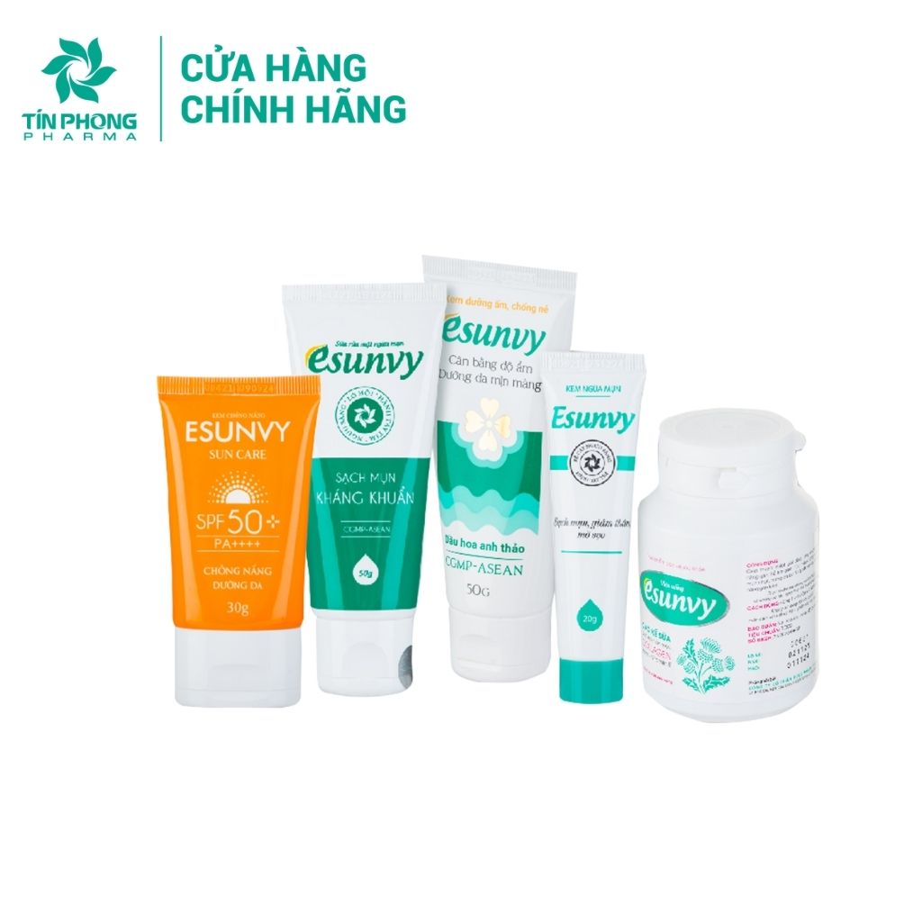 Bộ chăm sóc da sẹo mụn & chống nắng hiệu quả esunvy - giúp sạch mụn, hết thâm, mờ sẹo, an toàn csdsmcn
