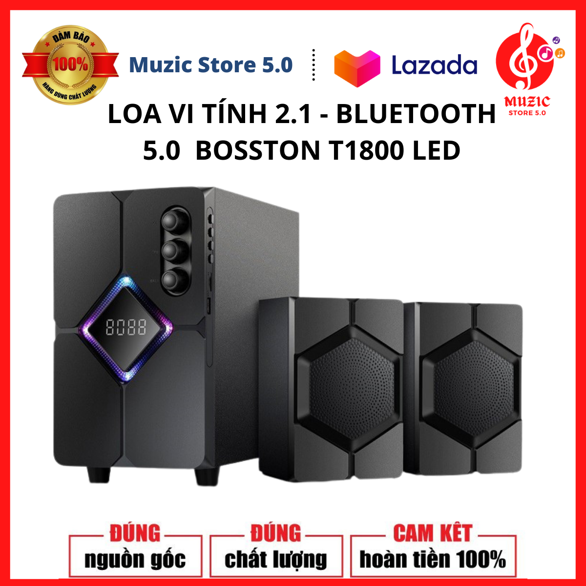 LOA VI TÍNH 2.1 BOSSTON T1800 LED BLUETOOTH - Loa Bluetooth Siêu Trầm Bass Đánh Nhạc Căng Đét, âm thanh cực chuẩn - Sản Phẩm Chính Hãng - Bảo Hành 12 Tháng