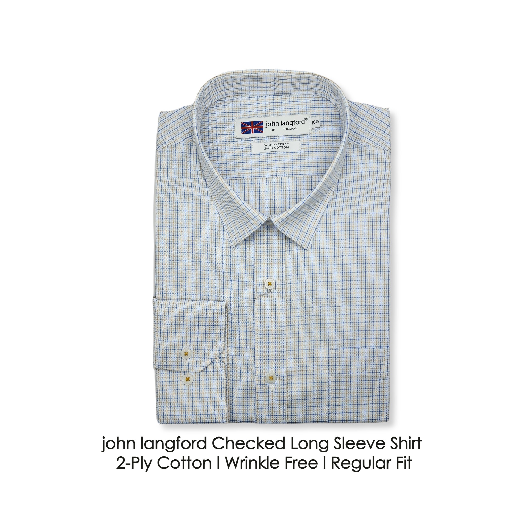 JOHN LANGFORD OF LONDON Men's Shirt - Size Medium (Navy Blue and White  Stripe)