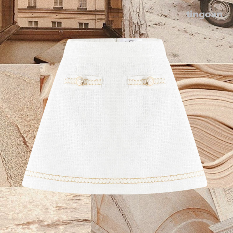 Chân Váy tweed cạp lưng cap Bện Dây Tweed Trắng Tingoan Fairy Glam Skirt/WH
