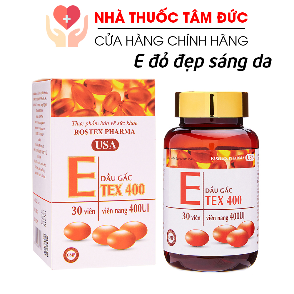 Viên uống đẹp da Vitamin E Đỏ 400 UI dầu gấc tinh dầu lô hội E Tex 400 giảm nám sạm da chống lão hóa - Hộp 30 viên