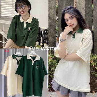 Áo polo nam nữ UNISEX tay lỡ from rộng- áo thun cộc tay có cổ chất cotton in chữ ALS Phối màu xanh lá trắng - áo phông polo nam nữ, áo thun dáng rộng đi học đi chơi trẻ trung năng động, áo polo cổ đức thời trang hàn quốc, AMELIA