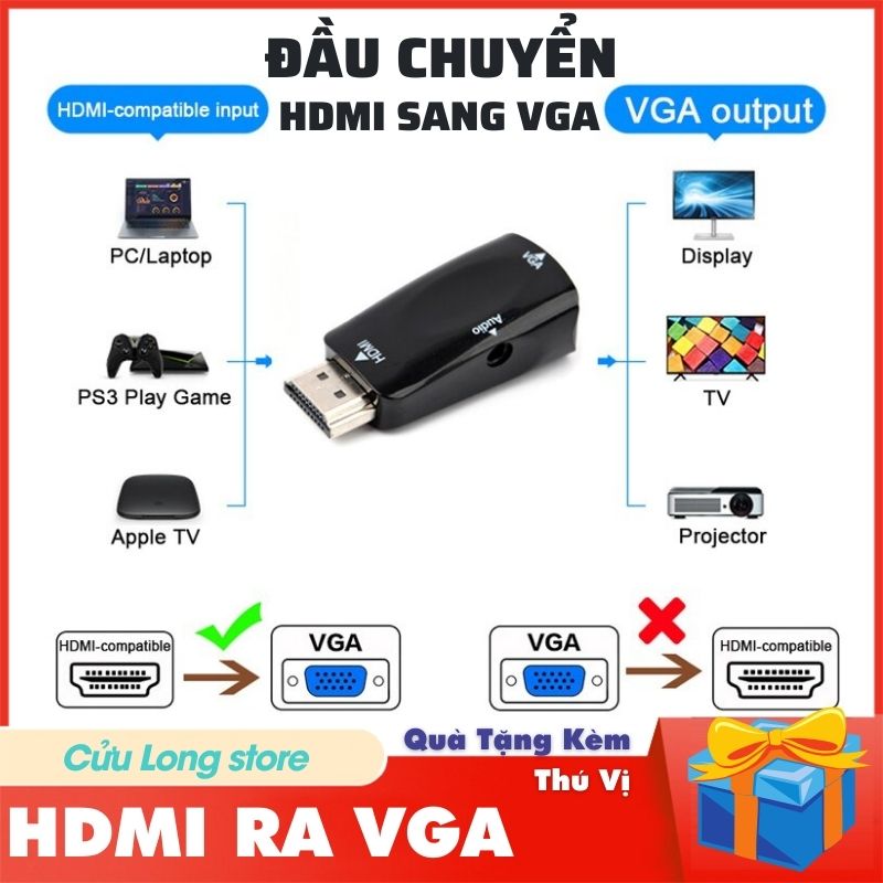 HDMI to VGA đầu chuyển chuyển đổi hdmi sang vga audio adapter bộ chuyển hdmi ra vga cáp chuyển hdmi có âm thanh 3.5mm CuuLongstore