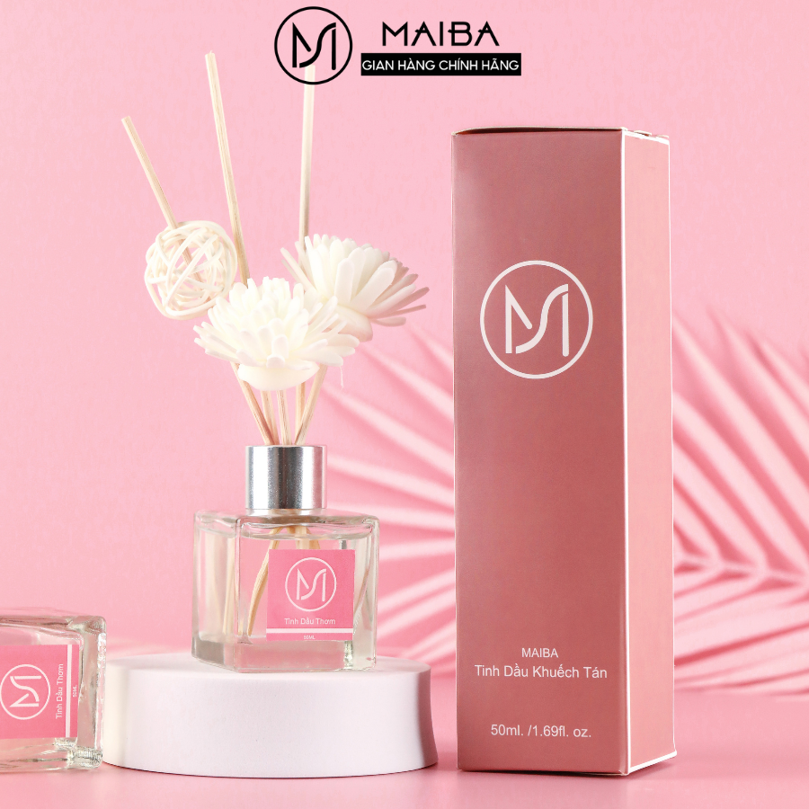 Tinh dầu thơm thiên nhiên 50ml để phòng que gỗ tự khuếch tán thanh lọc khử mùi không khí màu hồng -  MAIBA
