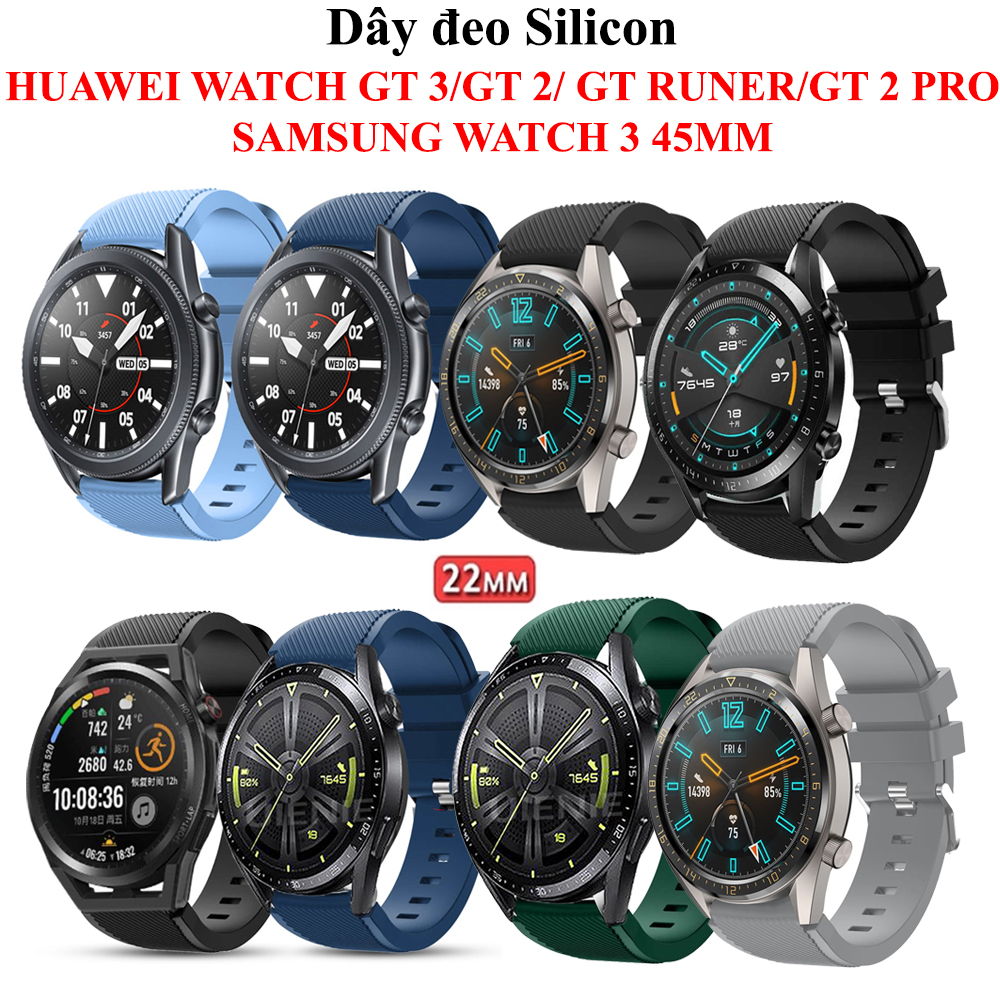 Dây đeo silicon huawei gt3/gt2/gruner/gt2 pro/ samsung watch 3 45mm