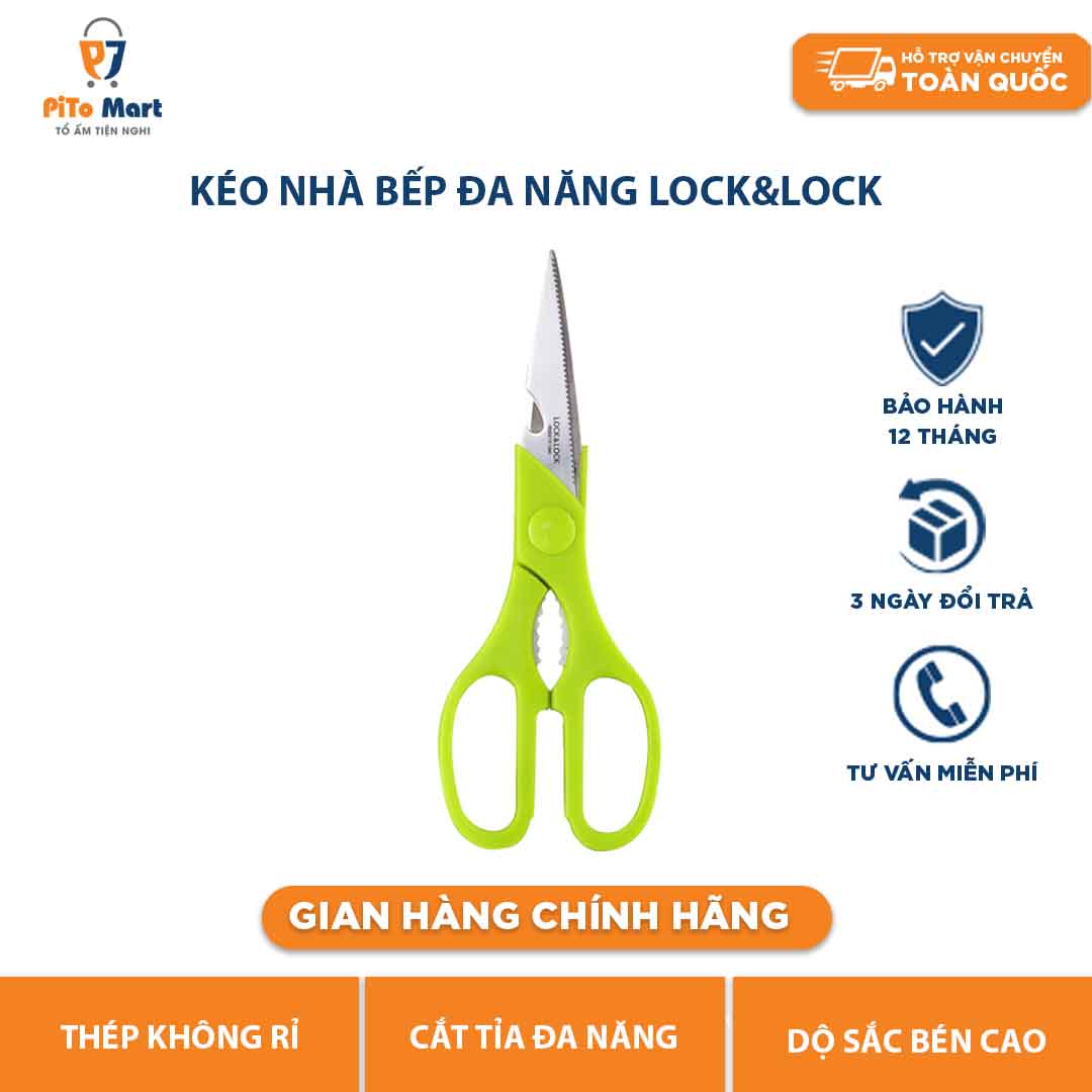 Kéo nhà bếp Lock&Lock 22cm, kéo nhà bếp đa năng 2 màu xanh lá và màu cam.