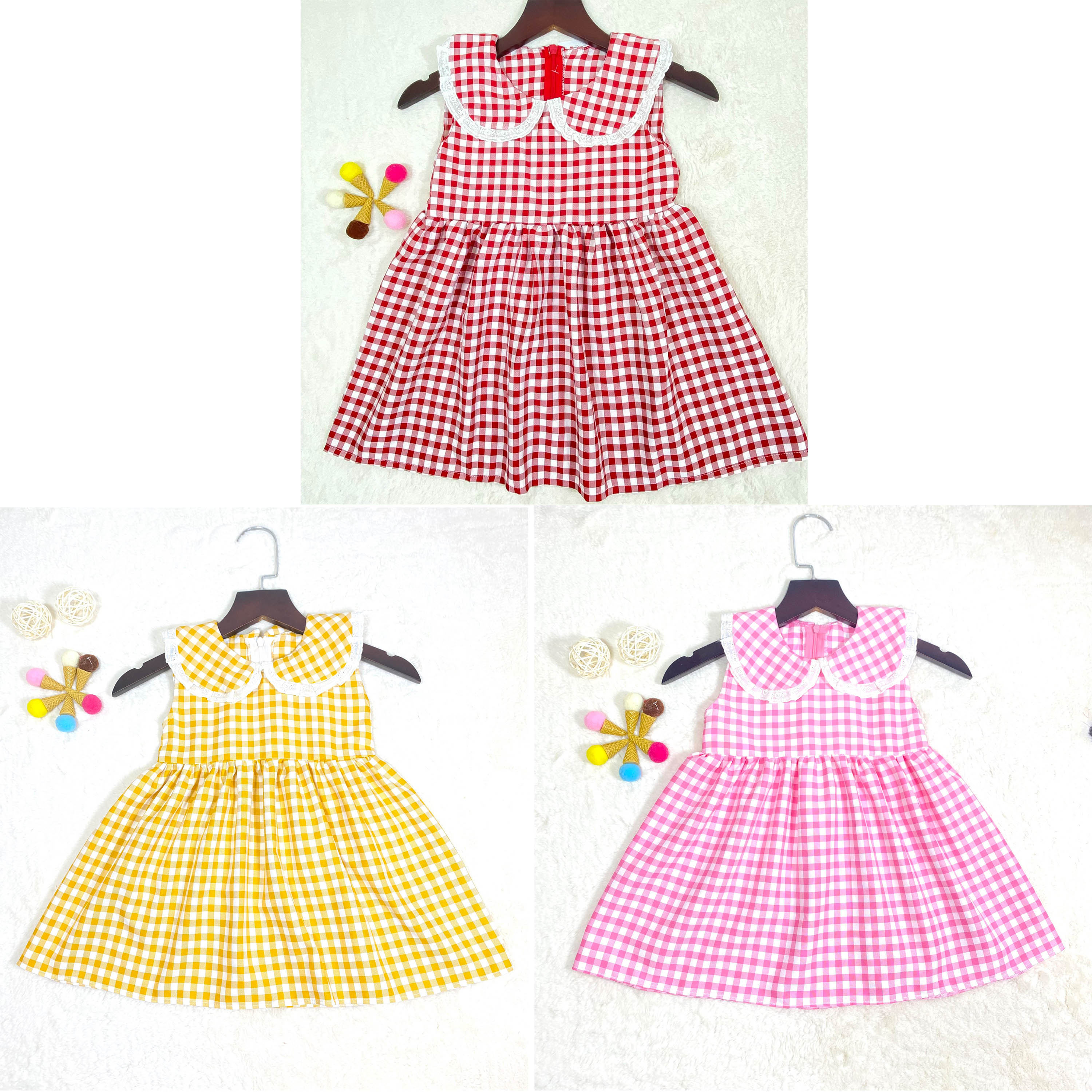 Đầm bé gái,váy trẻ em kẻ ca rô phối ren siêu xinh cho bé ,SHOPMINAKIDS size 0 đến 8 tuổi.