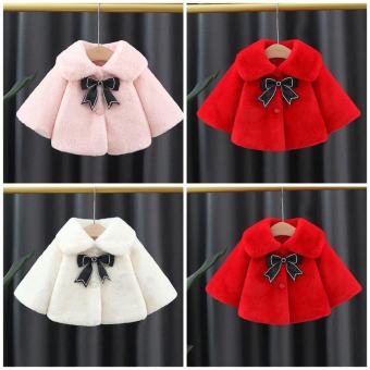 Áo khoác lông kẹp nơ xinh xắn cho bé gái