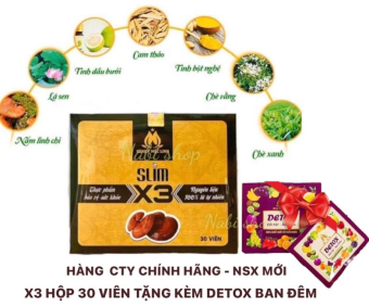Giảm Cân Slim X3 Đông Y Mộc Linh 30viên + Tặng 20 viên detox đêm