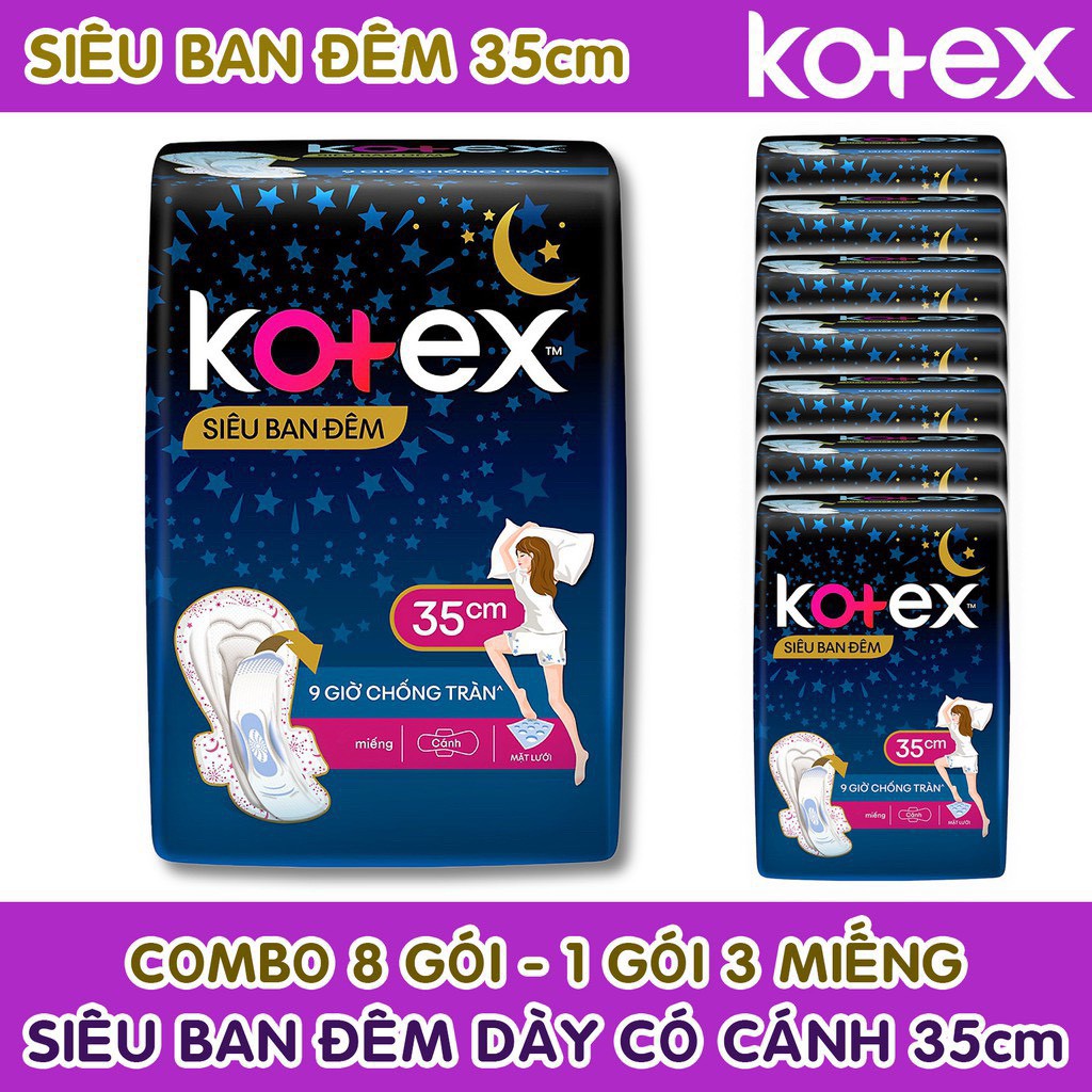 Combo 8 gói băng vệ sinh kotex siêu ban đêm 35cm