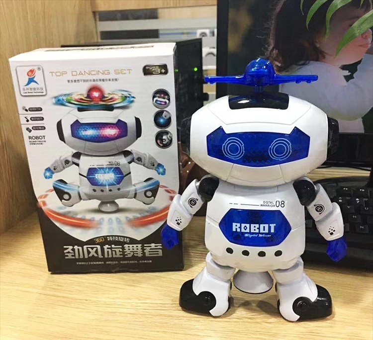 [HCM]TẶNG PIN XỊN Đồ chơi Robot nhảy múa xoay 360 độ có đèn và nhạc phiên bản mới cao cấp màu trắng xanh
