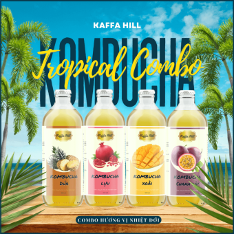 Combo Trà Kombucha Nhiệt Đới - Kombucha Dứa/ Xoài/ Chanh Dây/ Lựu - 04 Chai x 500ml - Kaffa Hill