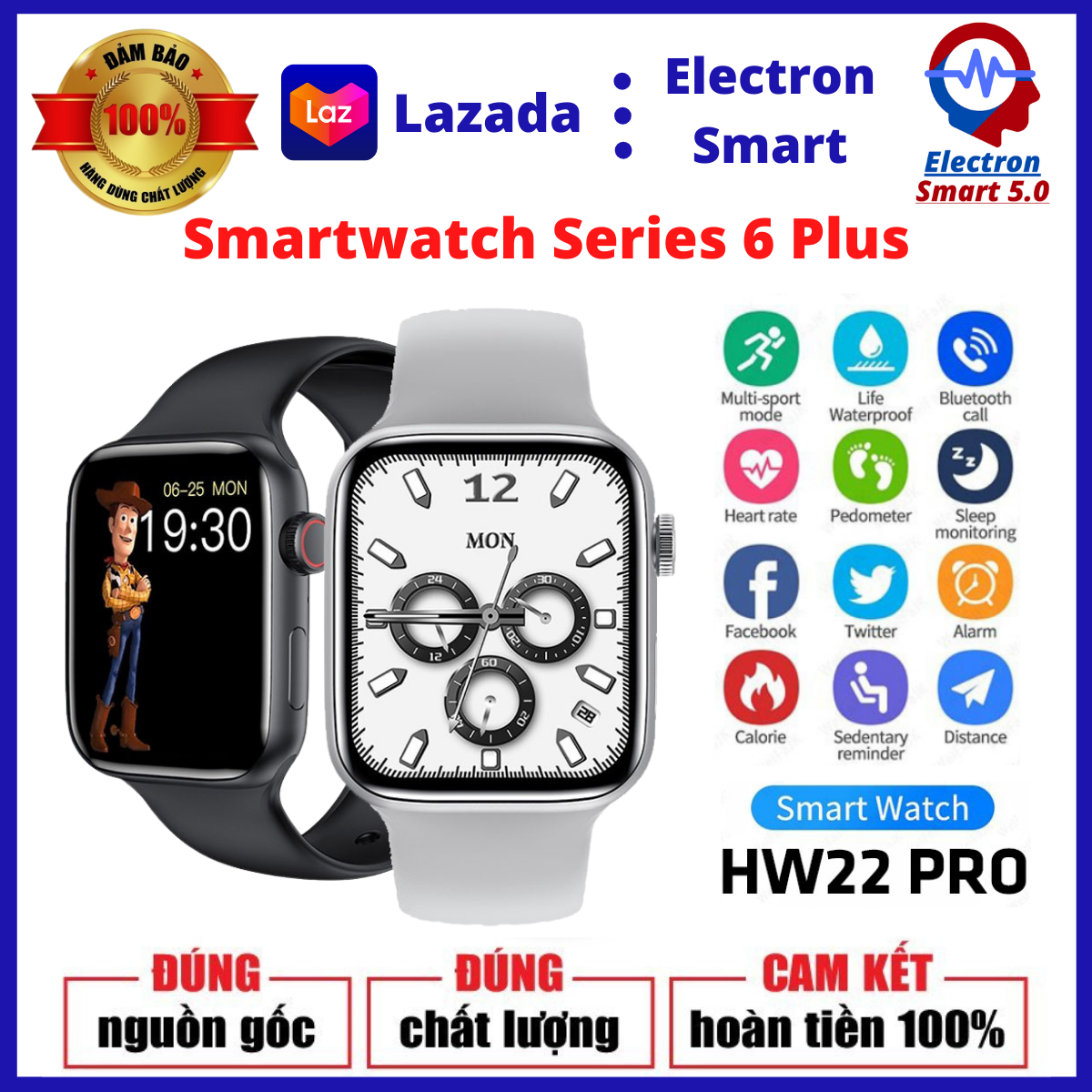 Đồng Hồ Thông Minh HW22 PRO - Smart Watch Series 6 Phiên Bản Cao Cấp - Màn Hình 1.75 Inch Tràn Viền - Nghe Gọi Trực Tiếp - Chống Nước Chuẩn IP68 - Theo Dõi Giấc Ngủ, Đo Nhịp Tim, Chơi Game - Sử Dụng Nút Xoay Digital Crown - BH 1 Năm.