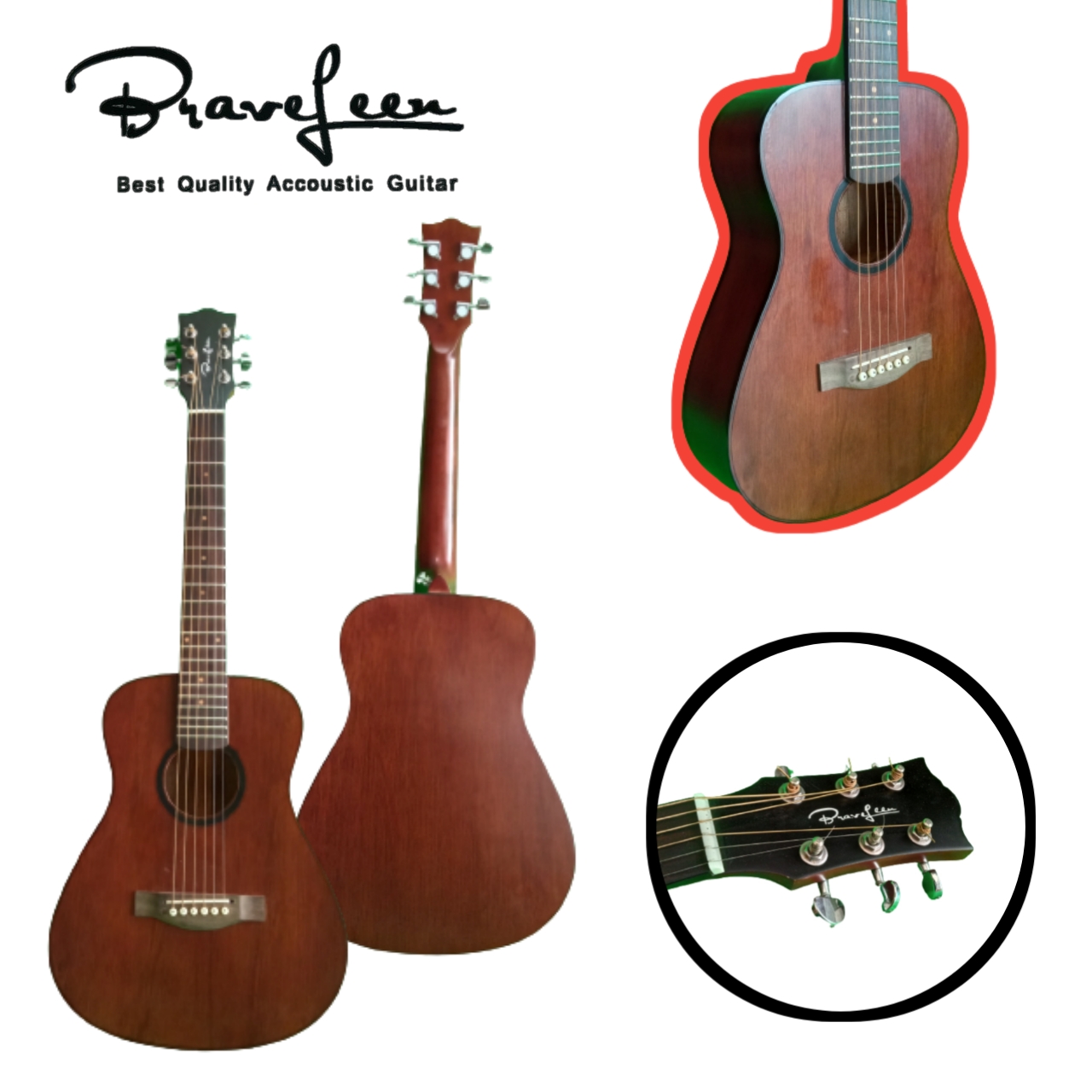 Gitar Akustik Elektrik Listrik 3/4 ORIGINAL BraveLeen BT-0340 Free Packing Kayu Bonus Pick Gitar Tiga Per Empat Berkualitas Gitar 3/4 High Quality Travel Guitar Hiqh Quality Free Packing Kayu Aman Gratis Pick Gitar Gitar 3/4 Berkualitas Terbaik