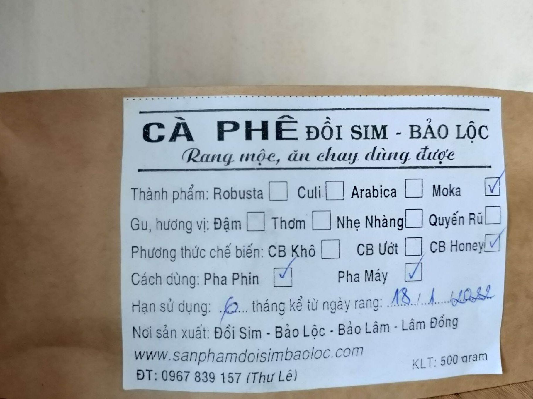 Moka coffee - hương vị cà phê Mộc nguyên chất từ Cầu Đất _ 100gram