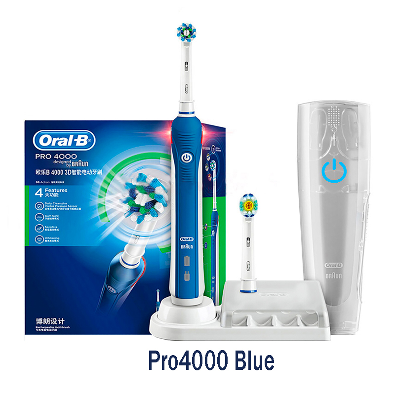 Oral-B Pro 4000 Electric Rechargeable Toothbrush Ultrasonic 3D Smart Teeth Whitening Brush for Stain Removal Oral-B Nozzle