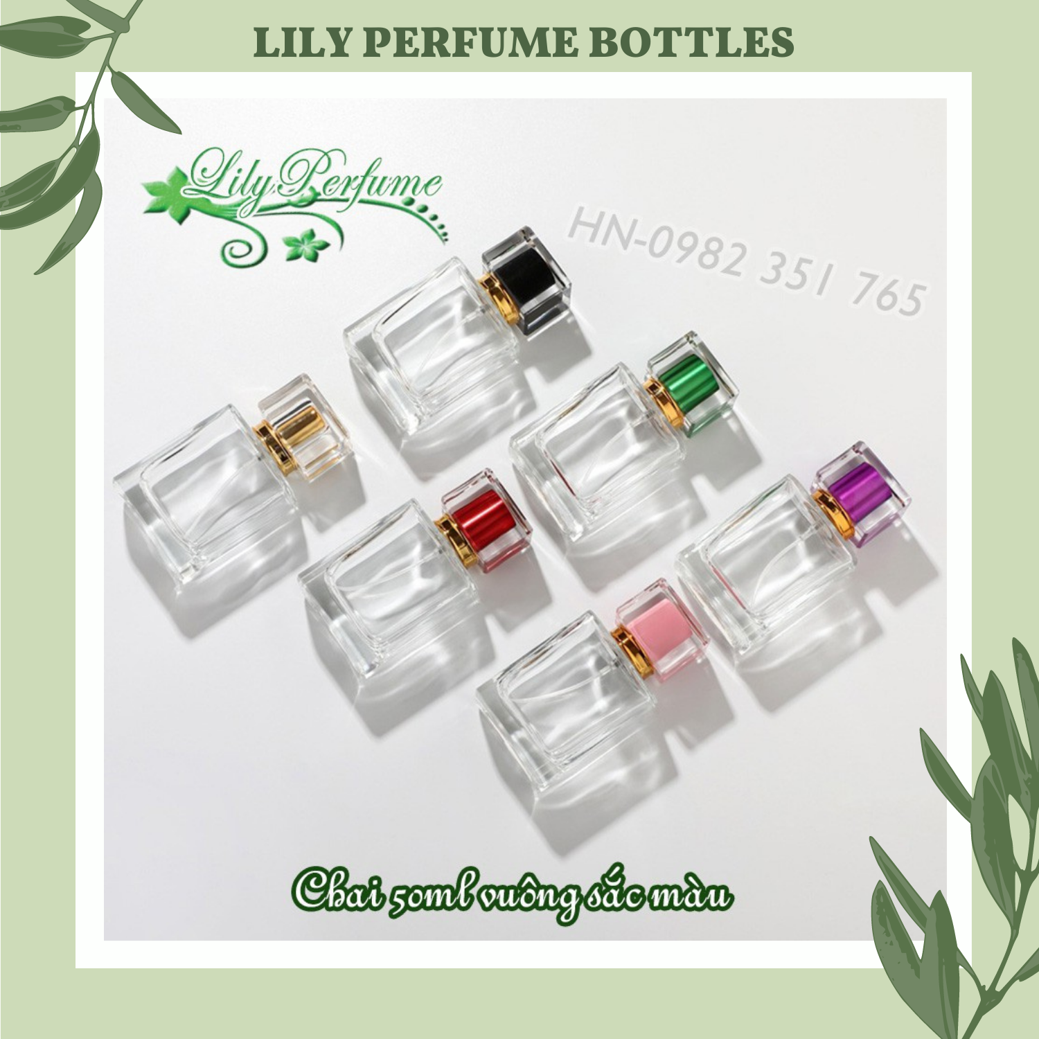 Lọ chiết nước hoa thủy tinh 30ml - 50ml trụ vuông sắc màu