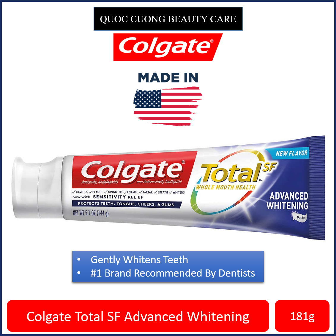 Kem đánh răng trắng răng Colgate Total Advanced Whitening Toothpaste 181g - USA (trắng răng- ngừa sâu răng - không ê buốt)