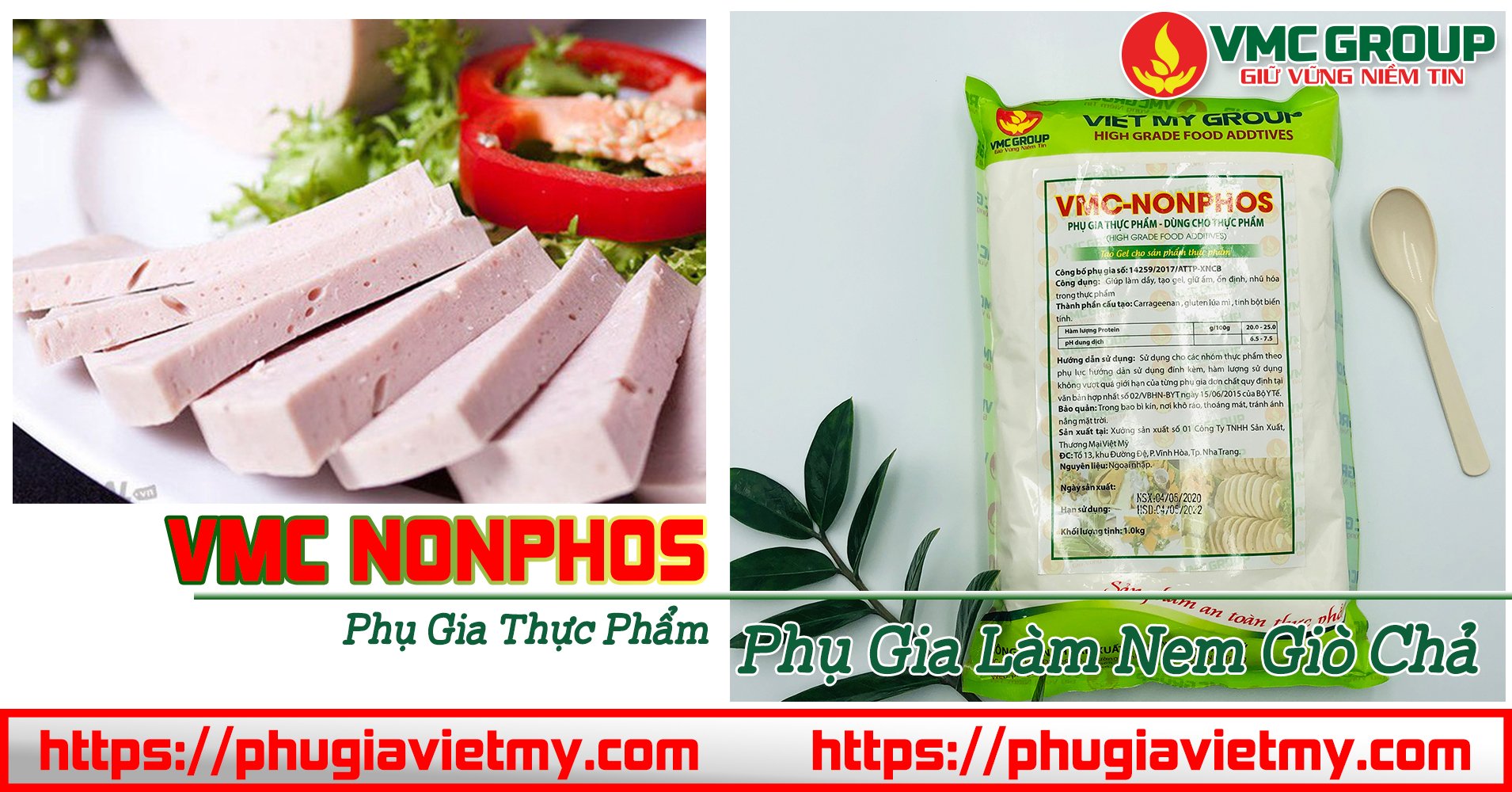 Phụ gia VMC Nonphos gốc rong biển tạo giòn cho giò chả xúc xích
