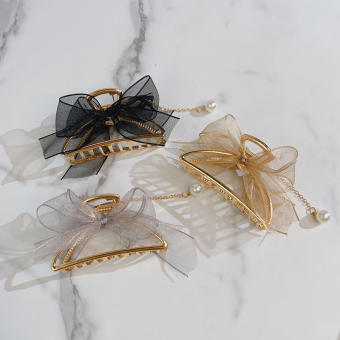 Kẹp tóc càng cua hoạ tiết nơ vải voan