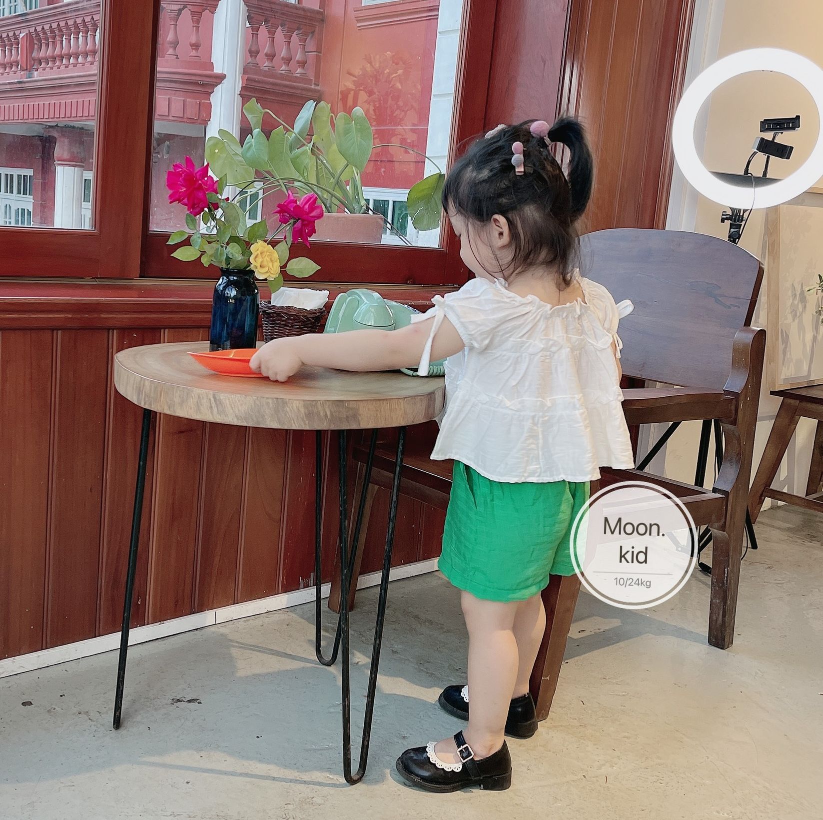 Bộ quần áo đũi cổ chun cho bé gái 8-20kg