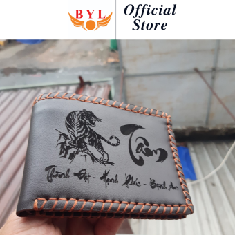 Bóp da bò BYL/Ví Nam Da Bò Khắc Hình/Ví khắc tên/Ví nam/Ví ngang/Ví khắc tên