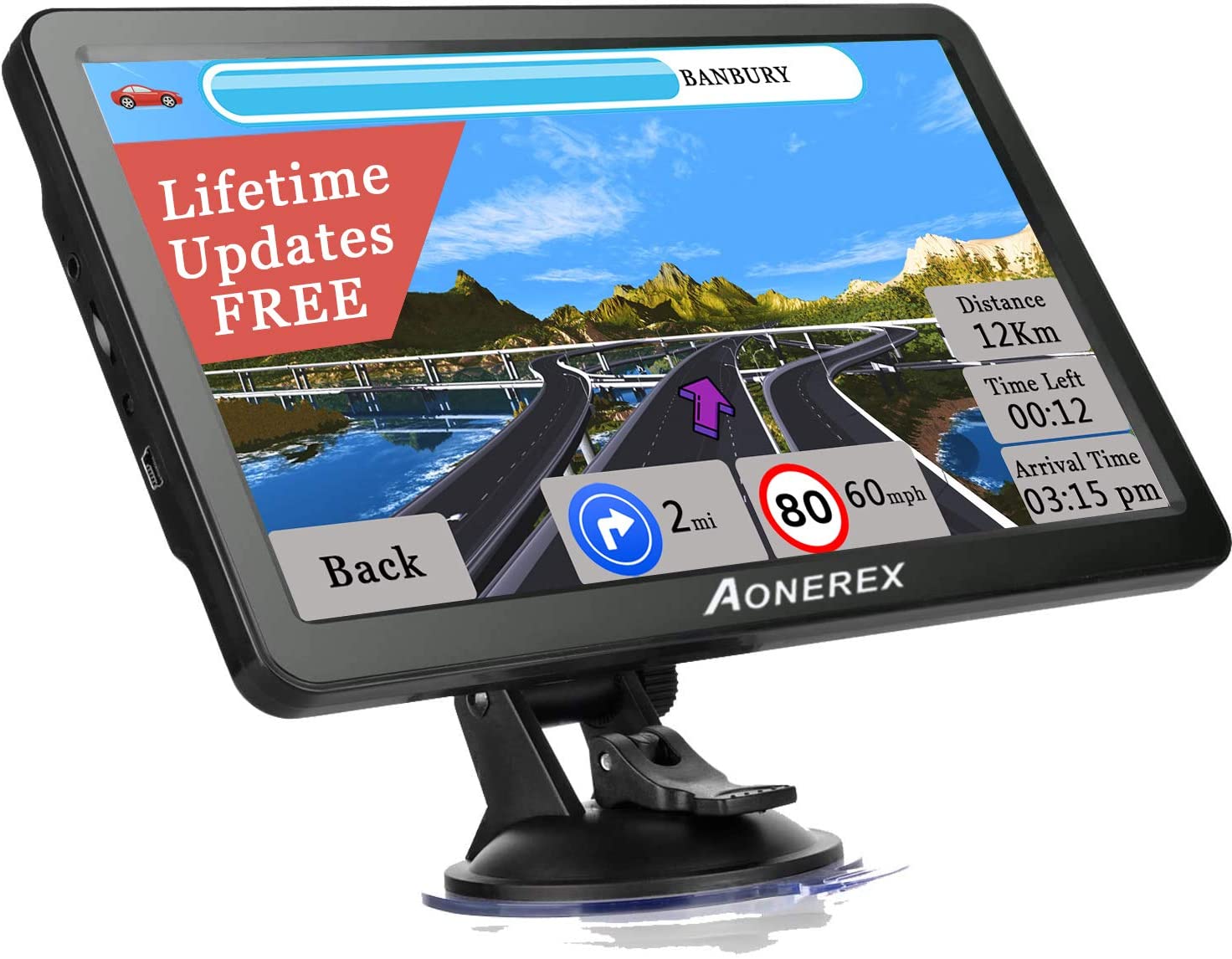 Sat Navs Aonerex 9 inch Touchscreen With Sunshade GPS Navigation System for Truck,8GB 256MB Navigation with POI Speed Camera Warning,Voice Guidance Lane,Free Lifetime Map Updates 