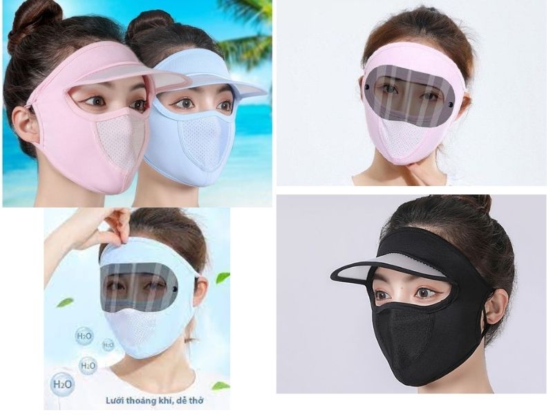 Khẩu trang Ninja có kính chống nắng bụi, vải thun cotton mỏng thoáng mát, che kín mặt, trán, có tai đeo ôm sát mặt