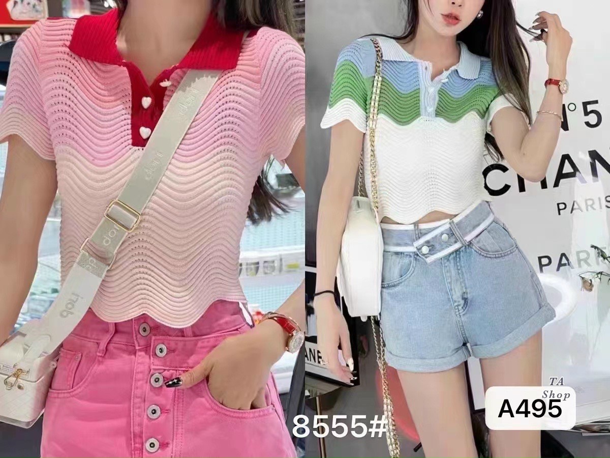 Áo len mongtoghi loang pha màu vạt sóng khuy tim