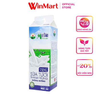 Sữa thanh trùng  Mộc Châu không đường  hộp 900ml