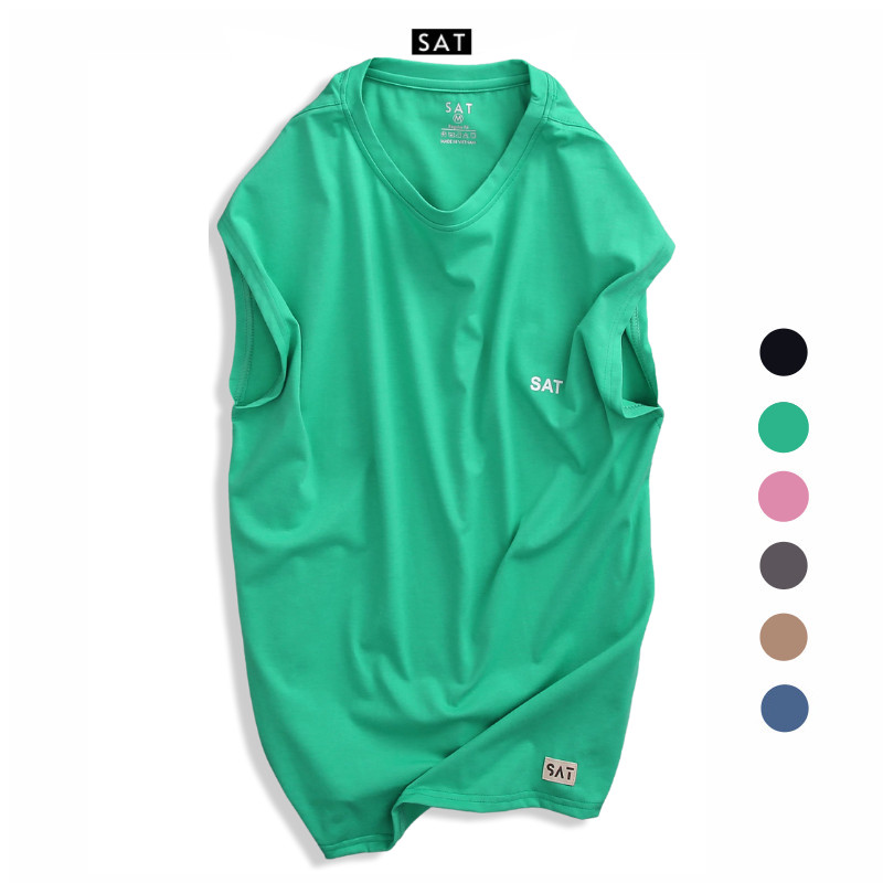 Áo tank top trơn sat xanh ngọc cao cấp - sat